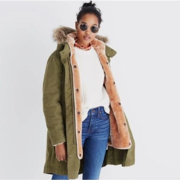 Madewell Jackets & Blazers - Madewell Bedford Convertible Faux Fur Lined Jacket Parka Anorak Hood Green XL